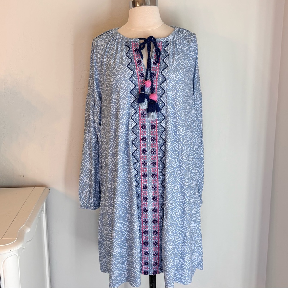 Cabana Life Naples Long Sleeve Tunic Dress, Cover-up Nylon UPF 50, Blue, Sz XL